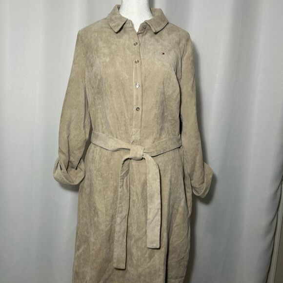 NWT Tommy Hilfiger Dress Women’s Sz 10 Sand Corduroy Button Collar Long Sleeve - Picture 2 of 13